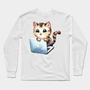 Cat on laptop Long Sleeve T-Shirt